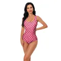 Pink mermaid scale digital print one-piece swimsuit with U-neck and slim fit silhouette - S / Pink Fish Scale Style (XG202-1003)