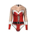 Christmas themed long sleeve swimsuit bodysuit with digital belt and fur print design - Red Sequin Bodice (SB120-1030)