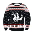 Funny reindeer novelty Christmas sweater with pixelated holiday prints on black background - M / Funny Reindeer Pattern (SWYS009)
