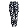 Women's black leggings with white cartoon ghosts print in a slim fit stretchy style - S / Cartoon Expression Ghost Style (KDK1639)