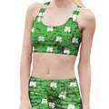 Conjunto de yoga verde para mujer con estampado de trébol, top deportivo y leggings - S / Top Y Pantalón / Estampado de Trébol Verde