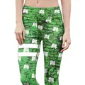 Leggings verdes de San Patricio para mujer con tréboles blancos y rayas laterales - S / Bottoms / Estampado de Trébol Verde