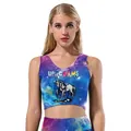 Women's starry sky unicorn print yoga set with sleeveless crop top and leggings - S / Tops