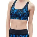 Women's sports bra with blue and black abstract printed pattern and wide straps - Blue Abstract (B902-006)