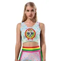Set da yoga rosa da donna con stampa teschio unicorno e leggings arcobaleno - S / Canotta