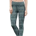 Women's high waist yoga pants with Art Deco print in grey-blue and gold patterns - Ornate Pattern (B901-007)