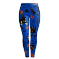Women's blue leggings with Halloween patterns like pumpkins, bats, and witches silhouettes - S / Halloween Pumpkin Witch Style (KDK1635)