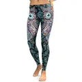 Women's low waist leggings featuring a digital owl mandala print in blue and purple - S / Black Mandala Owl (KDK1770)