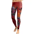 Leggings taille haute pour femmes avec imprimé Ukiyo-e rouge, samouraï et démon - Ukiyo-e Japonais(KDK1737)