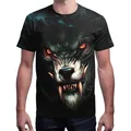 Men's crew neck T-shirt featuring a realistic 3D black wolf print and fantasy streetwear style - S / Roaring Black Wolf (B121-135)
