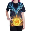 Men's 3D sun and elk printed short sleeve T-shirt with cosmic starry sky pattern - S / Tops / Glowing Elk (B121-127)