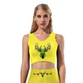 Women's bright yellow fitness set with deer print crop top and matching leggings - Yellow Deer Head (SB03005)