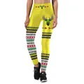 Women's yellow high-waisted yoga leggings with green deer head and geometric print - Yellow Deer Head (SKYK005)