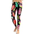 Leggings neri da donna con stampe piumate colorate e motivi geometrici in stile boho - Stampa Piuma Colorata (KDK1772)