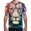 Men's short sleeve T-shirt featuring a colorful artistic 3D lion print on the front - S / Artistic Colorful Lion (B121-180)