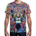 Men's T-shirt with colorful lion and mandala spiritual art print on white background - S / Psychedelic Mandala Lion (B121-132)