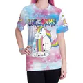 Unicorn rainbow print T-shirt with pink blue purple galaxy tie-dye pattern for women - S / Tops / Galaxy Vomiting Rainbow Unicorn (B121-110)