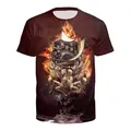 T-shirt imprimé 3D avec chouette et motif fantastique sombre de filles et masques - S / Hauts / Cirque Sombre Filles Jumelles (B121-166)
