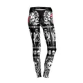 Women's black gothic leggings featuring white skull rose prints and red cross details - Gothic Skull and Cross (KDK1817)