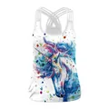 Weißes Tanktop mit Einhorn-Aquarellmuster und stylischen Überkreuz-Trägern für Damen - L / Aquarell Einhorn Muster (B104-030)