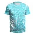 T-shirt bleu ciel à col rond avec taches de peinture blanche et motif graffiti moderne - Graffiti d'Encre Éclaboussée Bleu Ciel (B121-169)