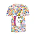 Unicorn rainbow print T-shirt with colorful geometric mosaic pattern and crew neck - S / Tops / Geometric Mosaic Unicorn (B121-232)