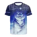 T-shirt avec imprimé 3D de hibou et tigre blanc au style fantastique - Tigre Blanc de la Toundra de Glace et Éclairs (B121-139)