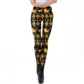 Women's Christmas leggings featuring golden reindeer and snowflake prints on black fabric - S / Black Gold Santa Sleigh Pattern (SKDK007)