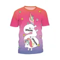 Pink and purple gradient T-shirt featuring a cartoon rainbow unicorn and diamond graphics - Gradient Diamond Unicorn (B121-231)