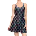 Rainbow 3D fish scale print sleeveless pleated dress with a black base and A-line cut - M / Rainbow Fish Scale Print (TLY1127)