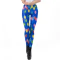 Women's blue Christmas leggings with colorful light bulb print in a slim fit style - Bright Blue Christmas Light Pattern (SKDK010)
