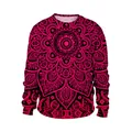 Long sleeve sweatshirt featuring vibrant pink mandala print on black fabric base - M / Red Black Mandala (B102-006)