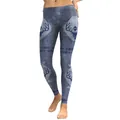 Women's blue-grey leggings featuring vintage 3D deer and bow prints for yoga sessions - Blue Gray Deer and Arrows (KDK1799)
