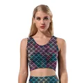 Haut court femme avec imprimé écailles de sirène 3D bleu et rose en tissu sport - S / Style Écailles de Sirène Magiques (B03085)