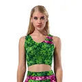Ensemble 2 pièces pour femmes avec imprimé trèfle 3D vert, crop top et short de sport - S / Style Patchwork Trèfle (B03083)