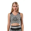 Women's two-piece athletic set with black and white mandala print and high-waist pants - S / Black White Mandala Style (B03086)