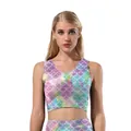 Women's 3D mermaid scale print crop top with iridescent gradient shimmer finish - S / Magic Mermaid Scale Vest (B03084)