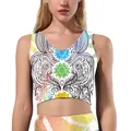 Women's 2d workout set with white mandala pattern and colorful chakra symbols - S / Chakra Symbol Style (B03092)