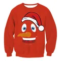 Sweat de Noël rouge surdimensionné avec visage de dessin animé et poignets côtelés - Style Visage Souriant de Bonhomme de Neige Rouge (SWYL010)