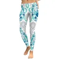 Dameslegging met hoge taille en blauw-grijze paisley bloemenprint in 3D-print - Blauw Paisley Allover Print (KDK1839)