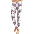 Eng anliegende weiße Leggings mit pinkem Einhorn-Cartoon-Druck für Fitness und Freizeit - S / Cartoon Einhorn Allover-Print (KDK1840)