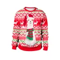 Christmas unisex long sleeve sweatshirt in red with cute alpaca and snowflake patterns - M / Christmas Red Llama (SB102-001)