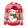Sudadera navideña informal para mujer con estampados de muñeco de nieve y renos en rojo y verde - M / Estampado de Muñeco de Nieve Rojo (SB102-002)