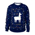 Felpa natalizia blu scuro con simpatica stampa di lama e motivo di luci colorate - M / Blu scuro