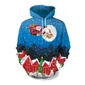 Blue Christmas hoodie featuring Santa sleigh digital print and a front kangaroo pocket - M / Blue Christmas Night Style (SB101-036)