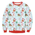 Kerst sweatshirt grote maat in lichtblauw met feestelijke sneeuwman en Kerstman prints - S / Lichtblauwe Kerstman Sneeuwpop All-over Stijl (SWYL019)