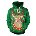 Green Christmas hoodie with pixel reindeer design and cable knit printed texture - Green Reindeer with Sunglasses Style (SB101-028)