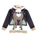 Kids Christmas hoodie with 3D reindeer and snow tree print on black fabric - T101-007 Hooded Style / 110