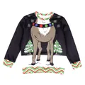 Kids Christmas long sleeve sweatshirt featuring 3D cartoon reindeer and snowy pine trees print - T103-007 Crew Neck Style / 110