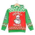 Christmas kids hooded tracksuit set with Santa Claus print and Merry Xmas text in red - Hoodie (T101-005) / 110cm
